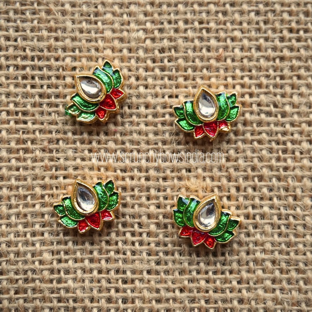 14 X 11 MM Big Drop Green & Red Lotus Charm (1 PIECE)
