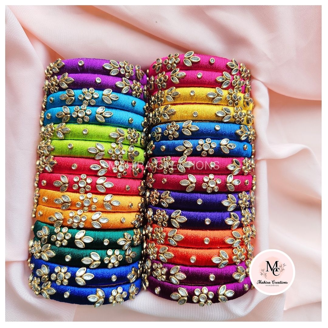 Silk Thread Bangles - 14 Pairs