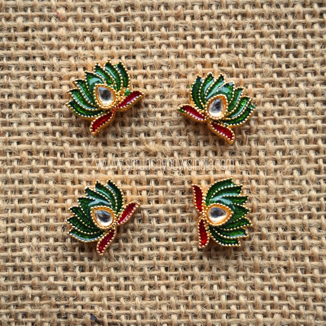 14 x 11 MM Small Drop Green & Red Lotus Charm (1 PIECE)