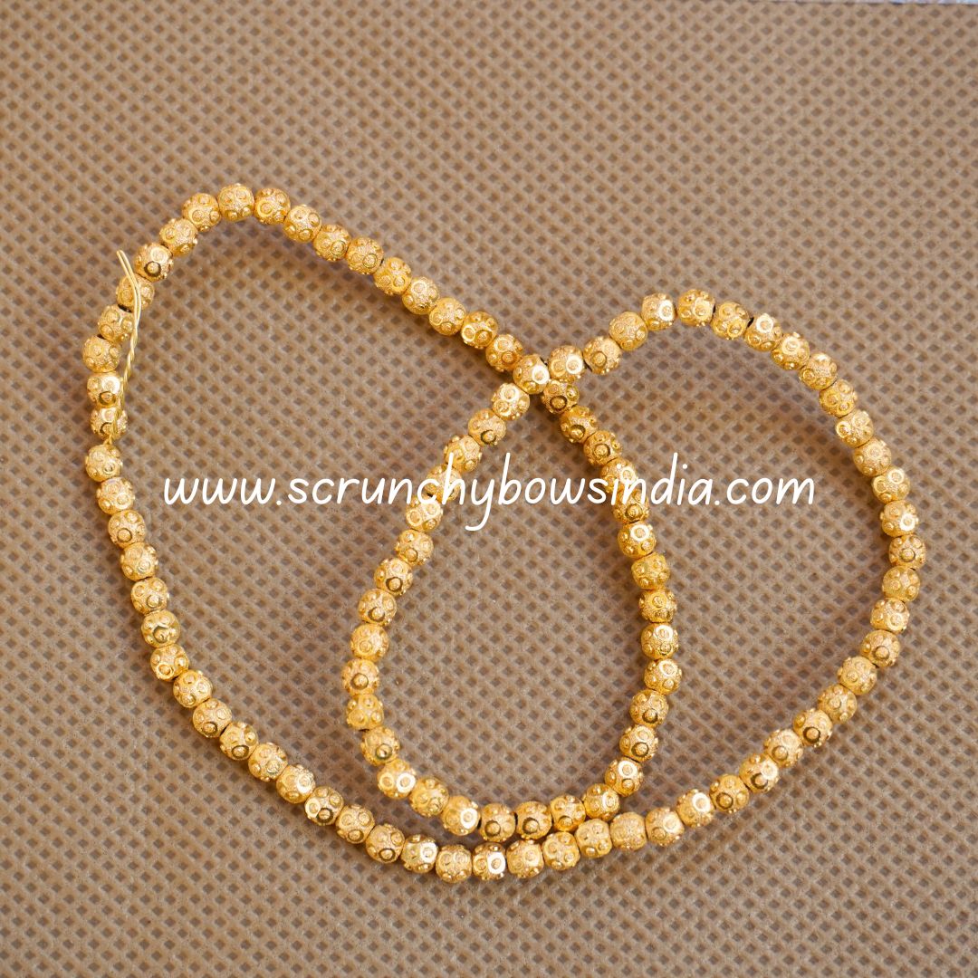 5MM GOLD CUT WORK METAL BEADS - 1 STRING