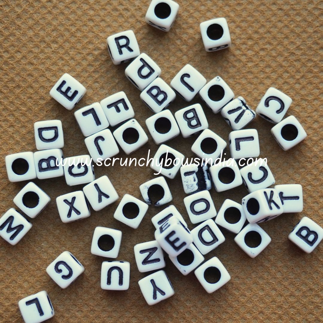 6MM Alphabet Beads Black & White Letters (Square Shape)