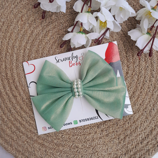 Shimmer Bow - Mint - Scrunchy Bows