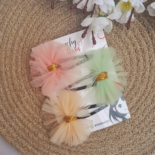 Kids Tulle Tic Tacs Set of 3 - Pastels - Scrunchy Bows