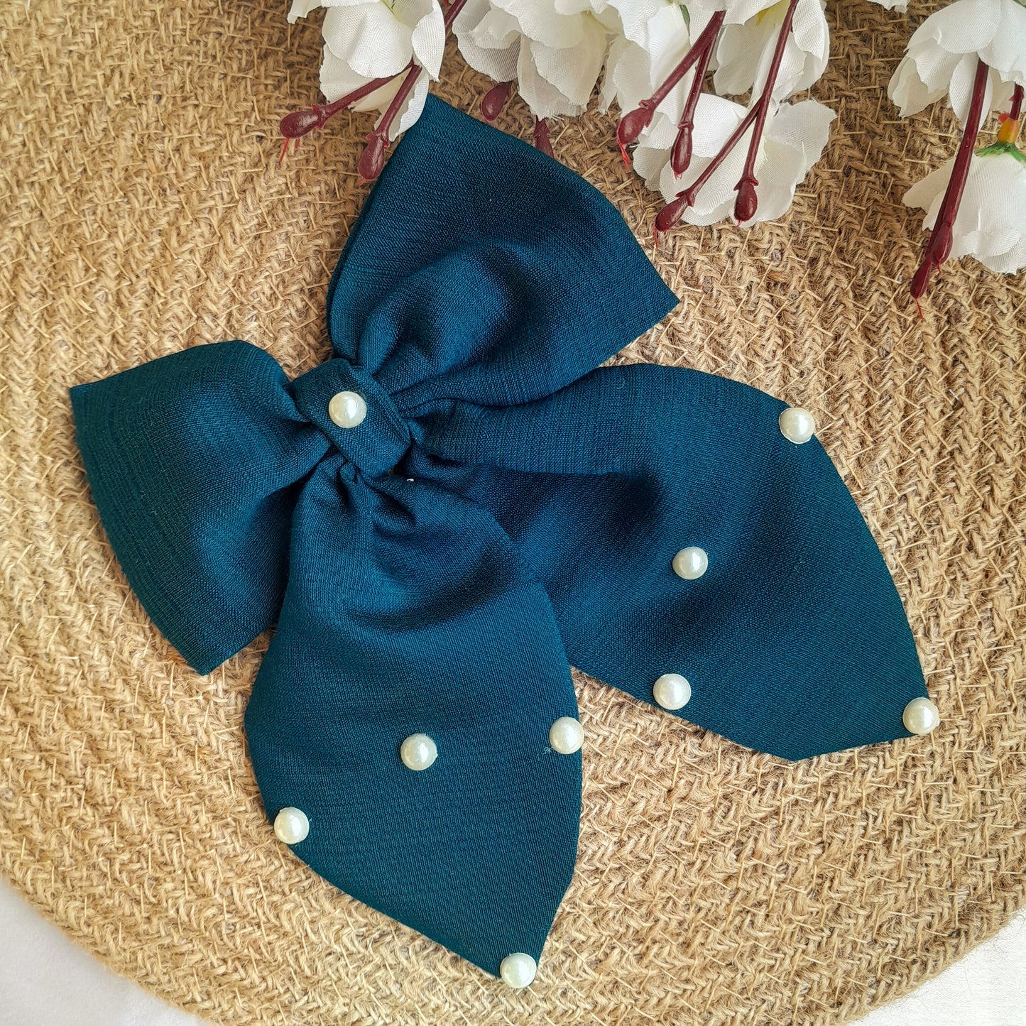 Sweetheart Pearl Bow - Navy