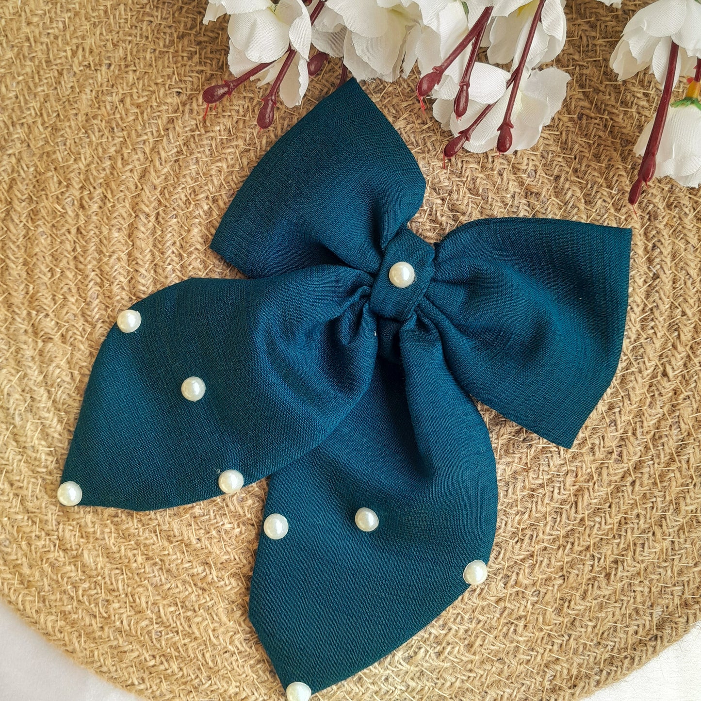 Sweetheart Pearl Bow - Navy