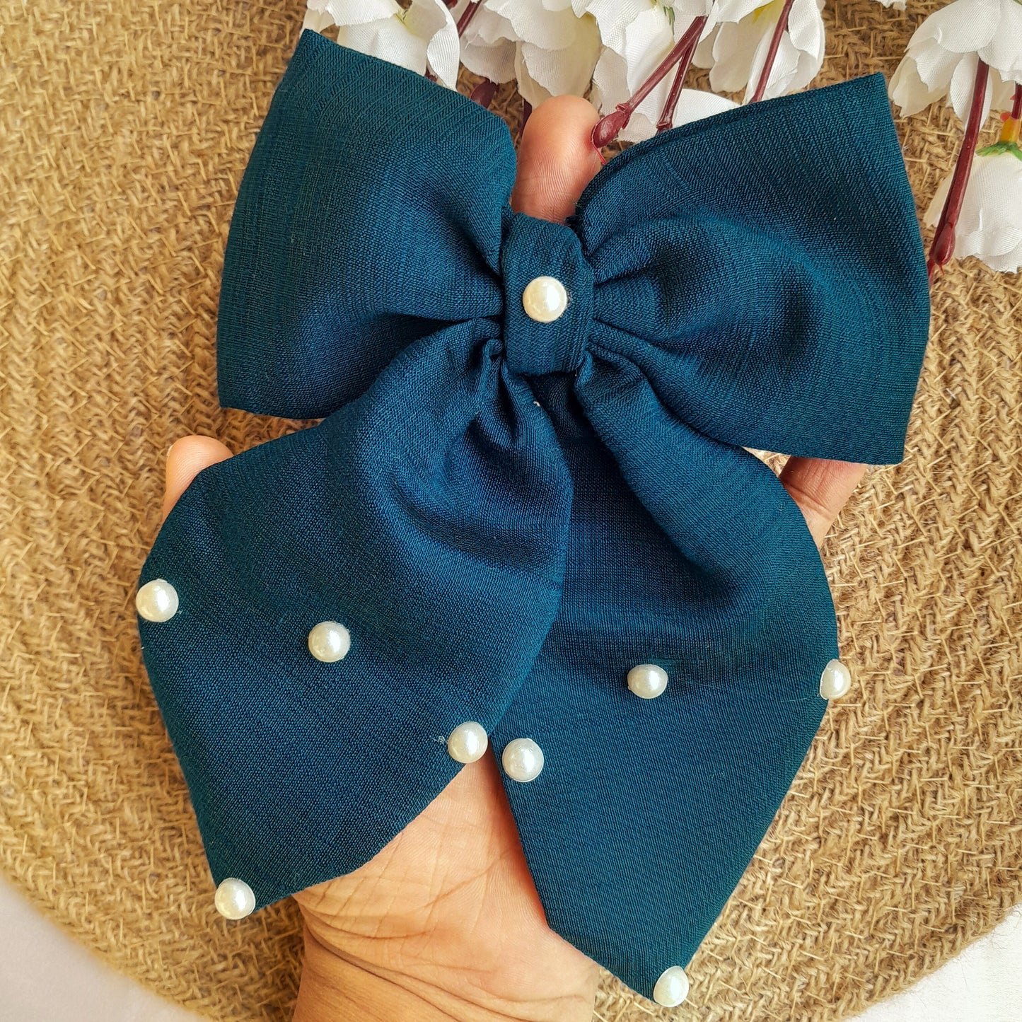 Sweetheart Pearl Bow - Navy