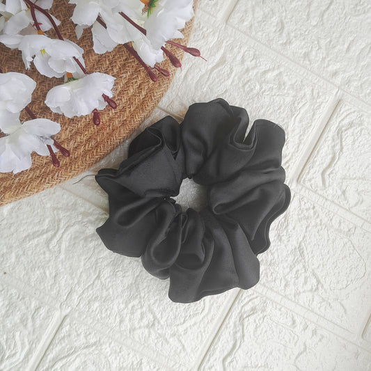 Satin Plain Scrunchie - Black - Scrunchy Bows