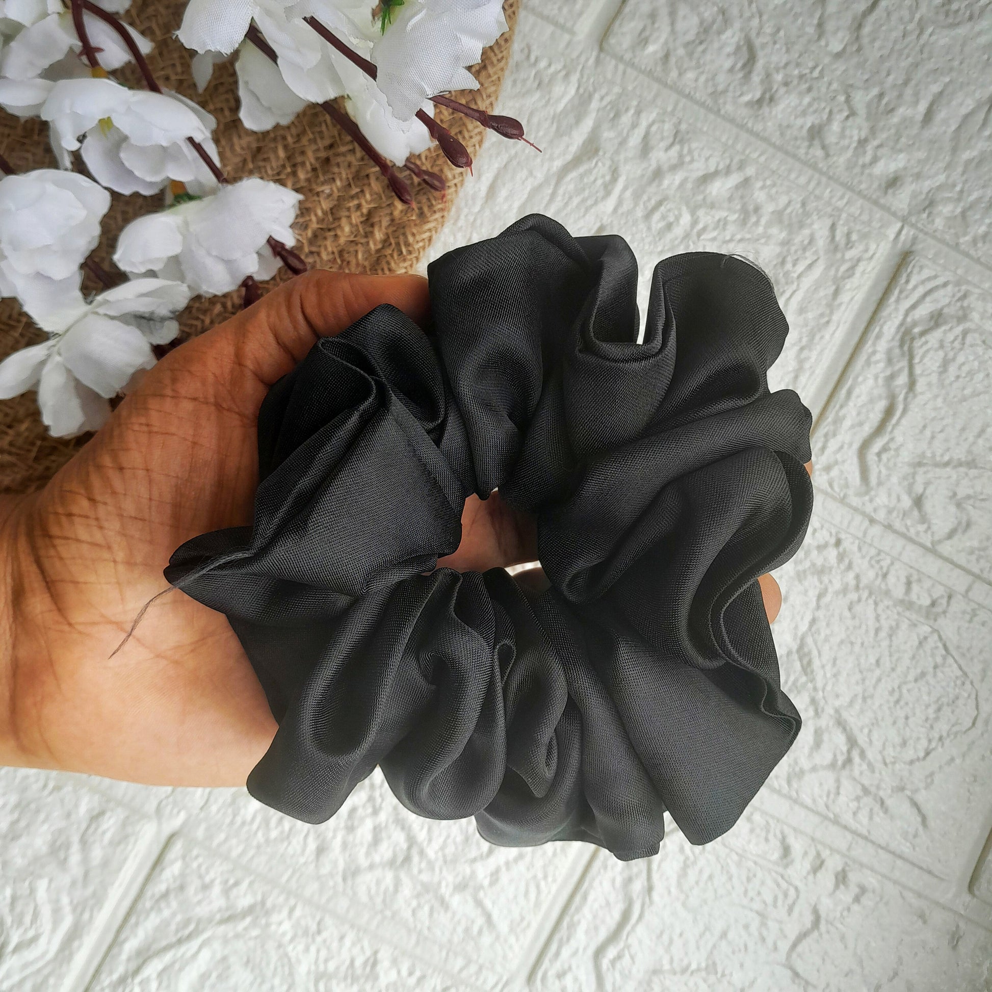 Satin Plain Scrunchie - Black - Scrunchy Bows