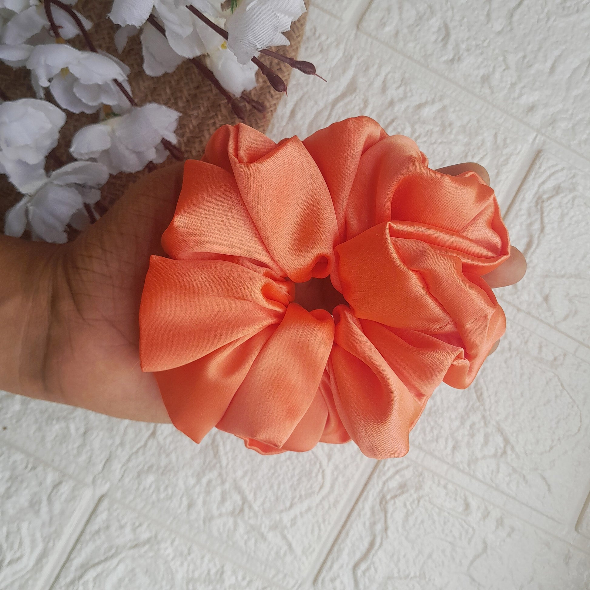 Satin Plain Scrunchie - Orange - Scrunchy Bows