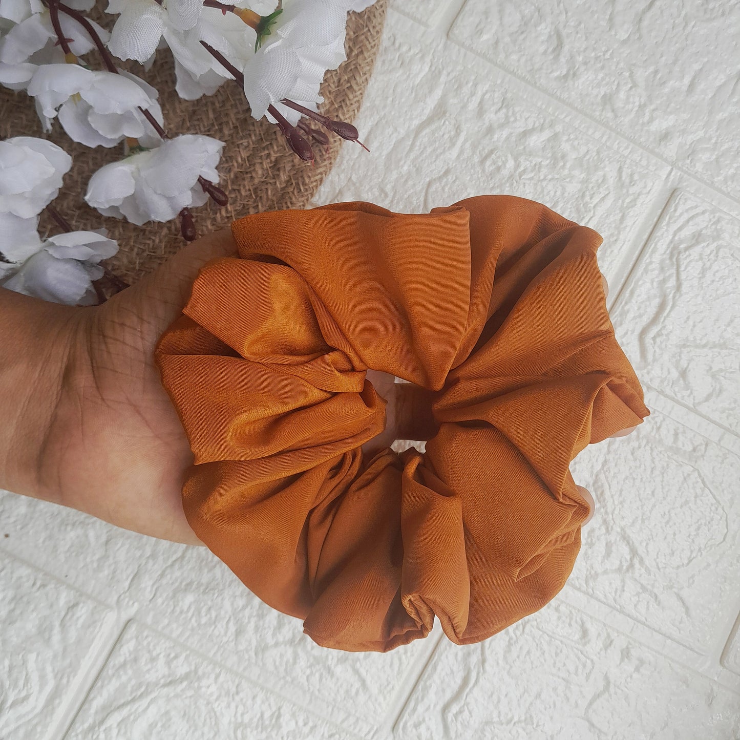 Satin Plain Scrunchie - Brown - Scrunchy Bows