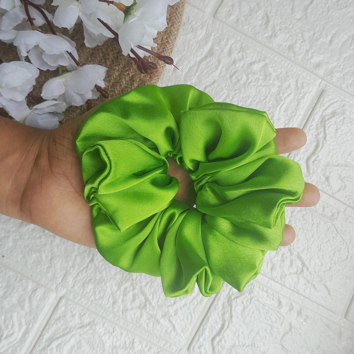 Satin Plain Scrunchie - Green - Scrunchy Bows