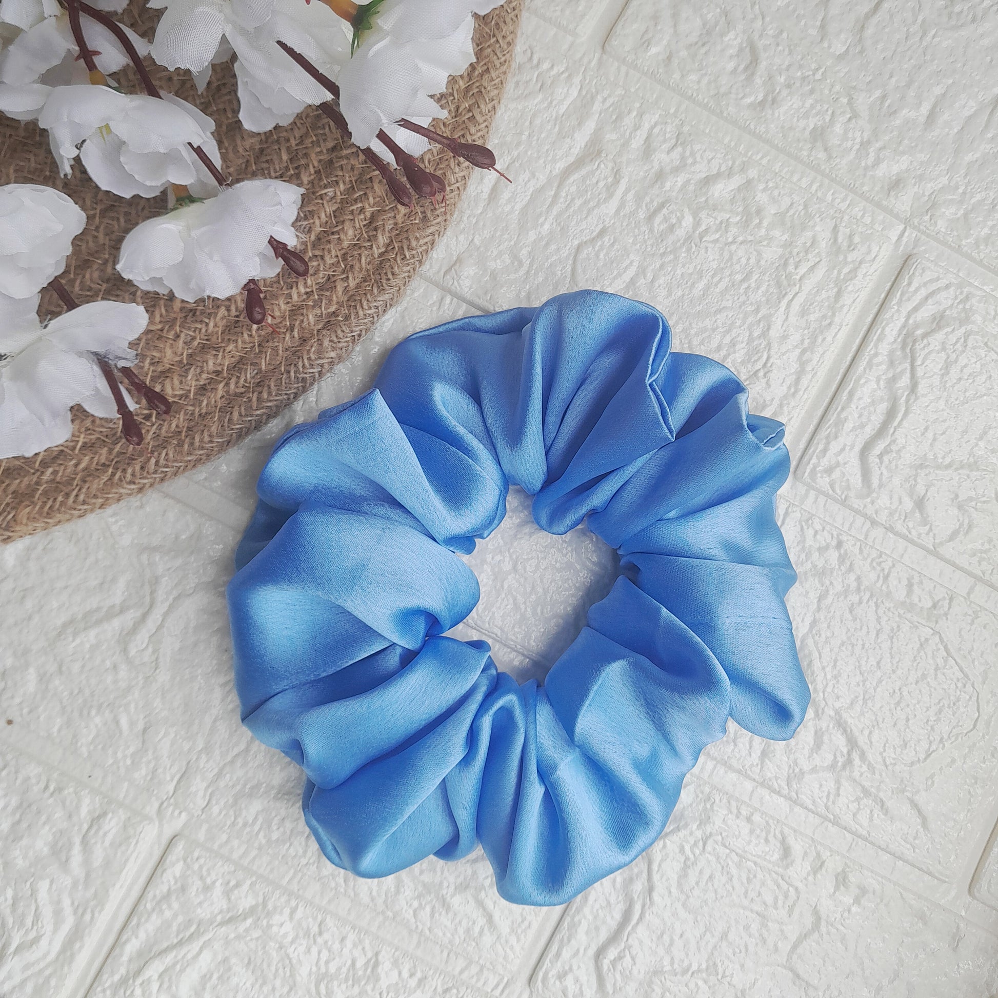 Satin Plain Scrunchie - Sky Blue - Scrunchy Bows