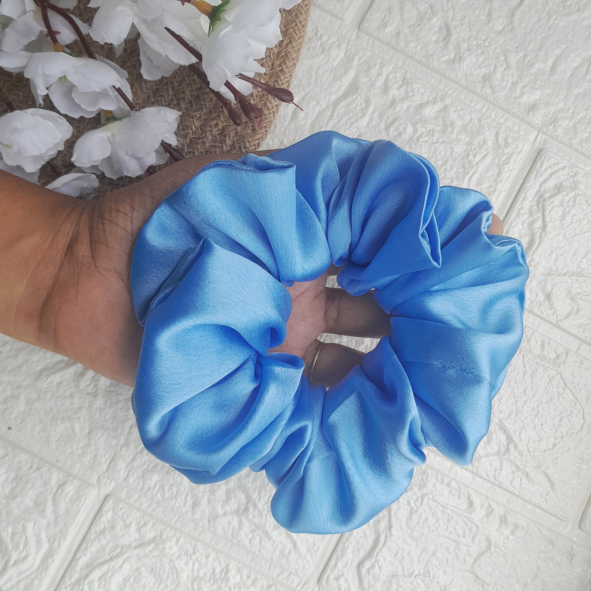 Satin Plain Scrunchie - Sky Blue - Scrunchy Bows