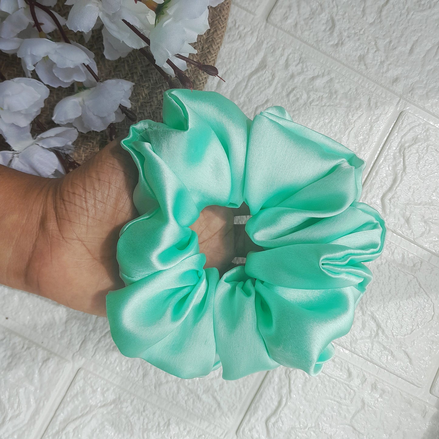 Satin Plain Scrunchie - Mint - Scrunchy Bows