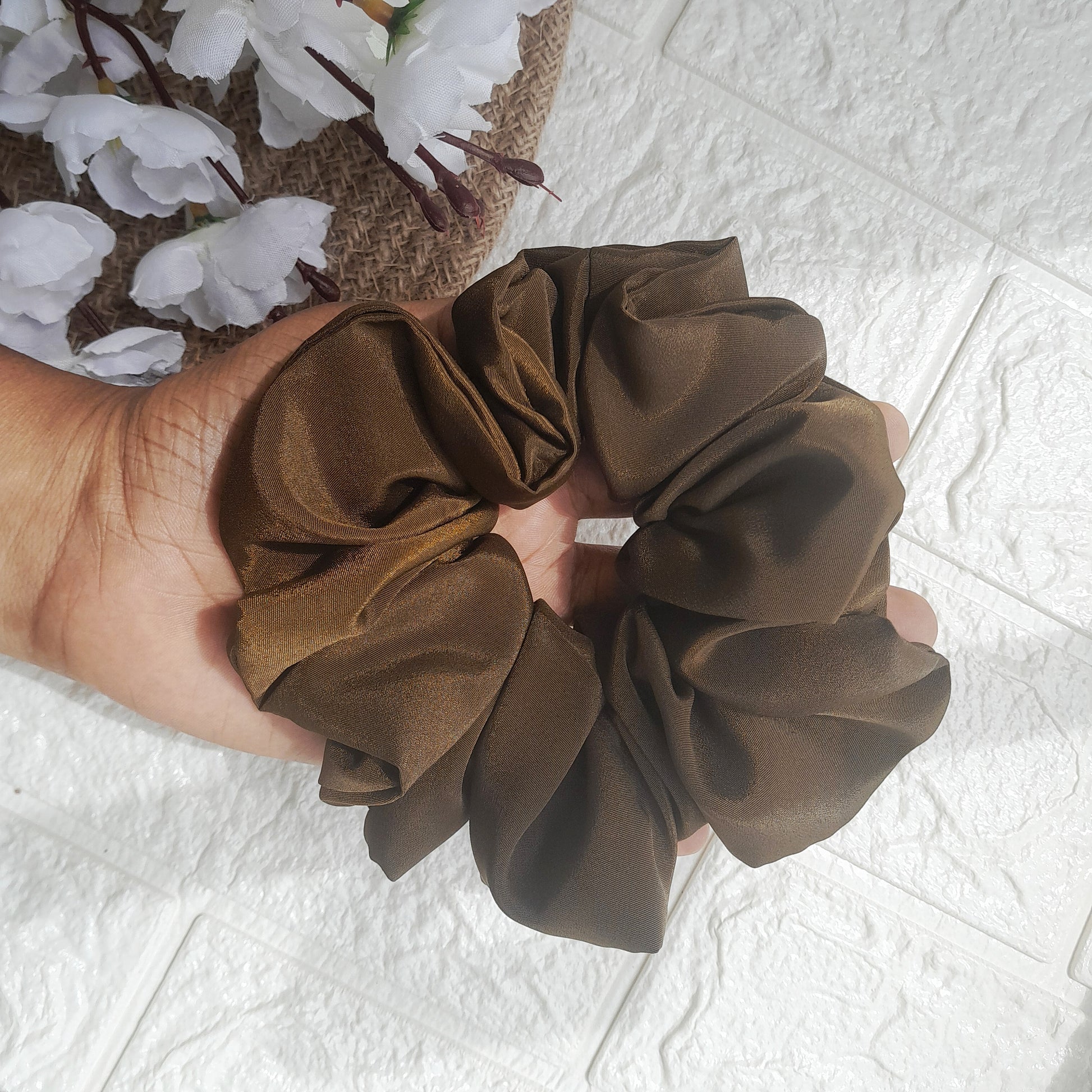 Satin Plain Scrunchie - Olive - Scrunchy Bows