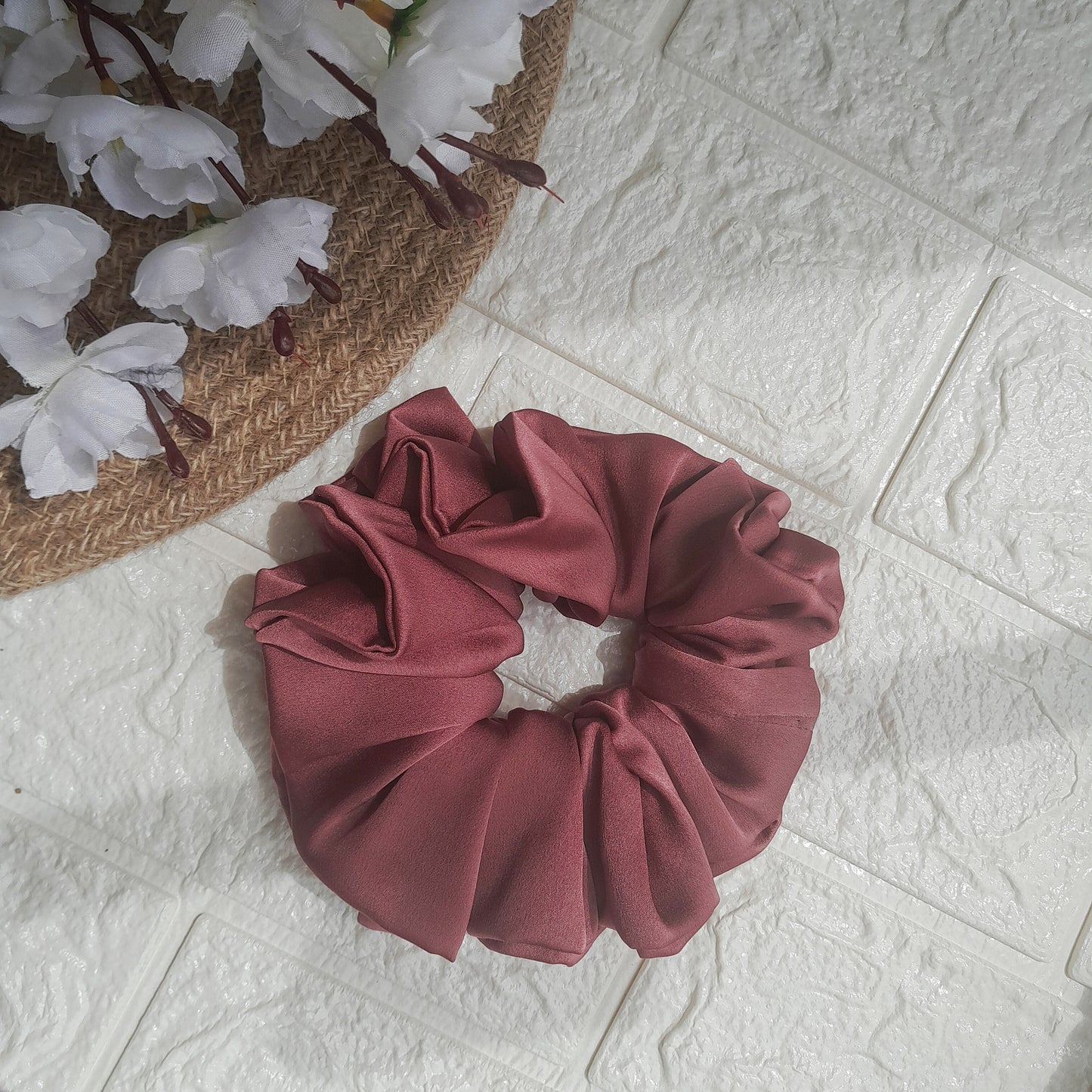 Satin Plain Scrunchie - Wine - Scrunchy Bows