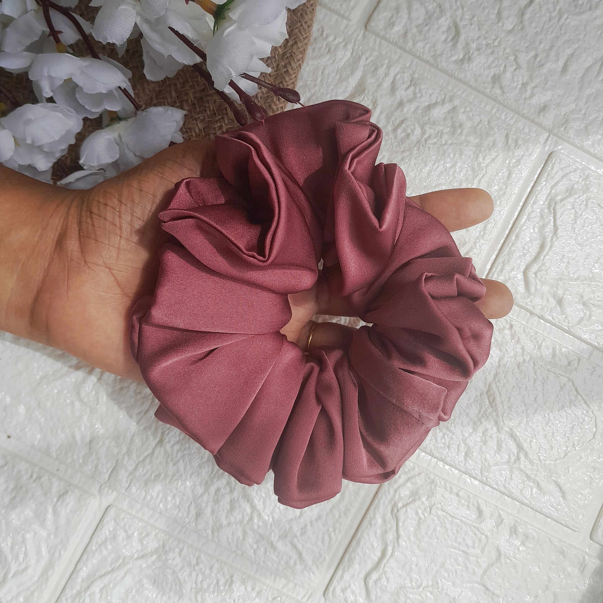 Satin Plain Scrunchie - Wine - Scrunchy Bows