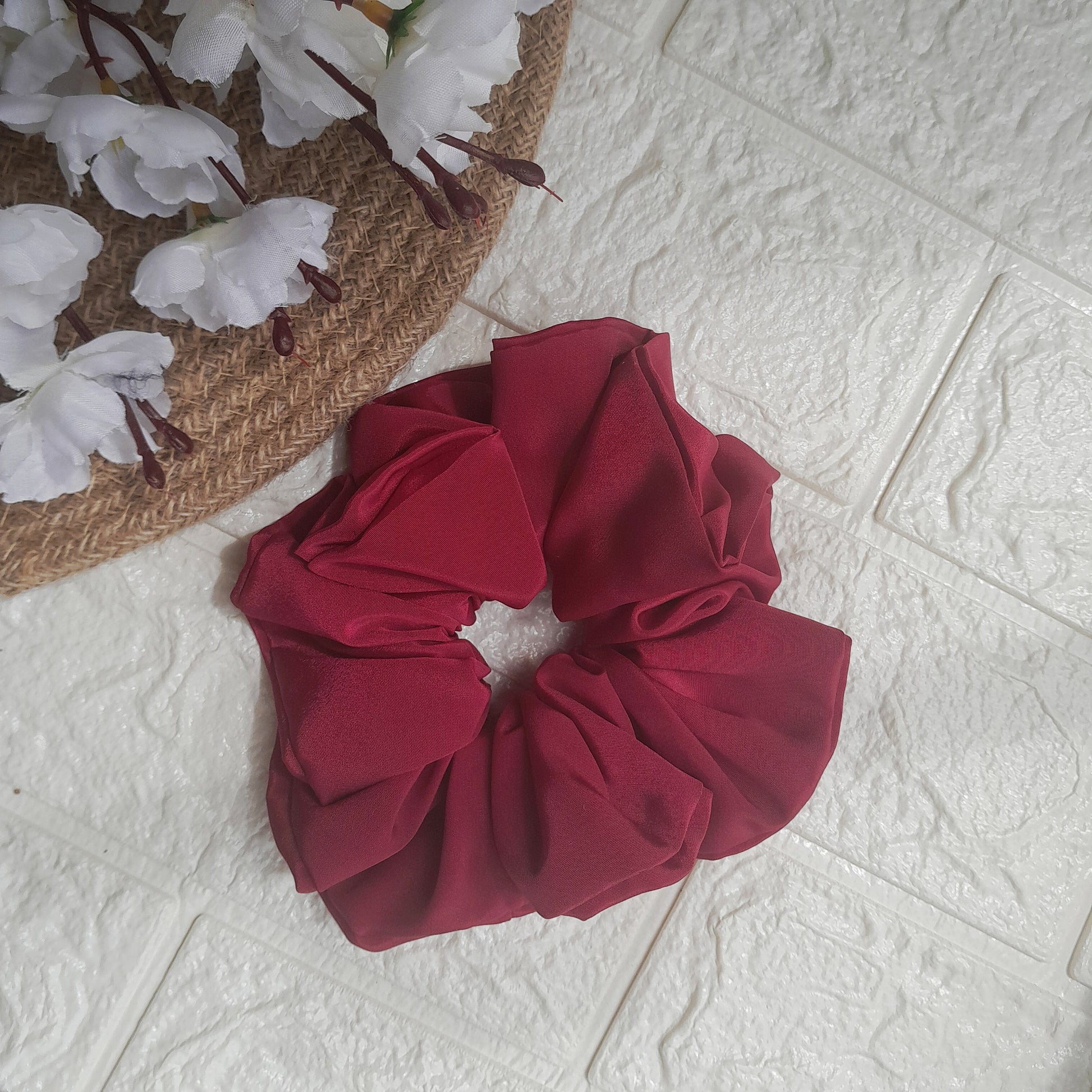 Satin Plain Scrunchie - Maroon - Scrunchy Bows