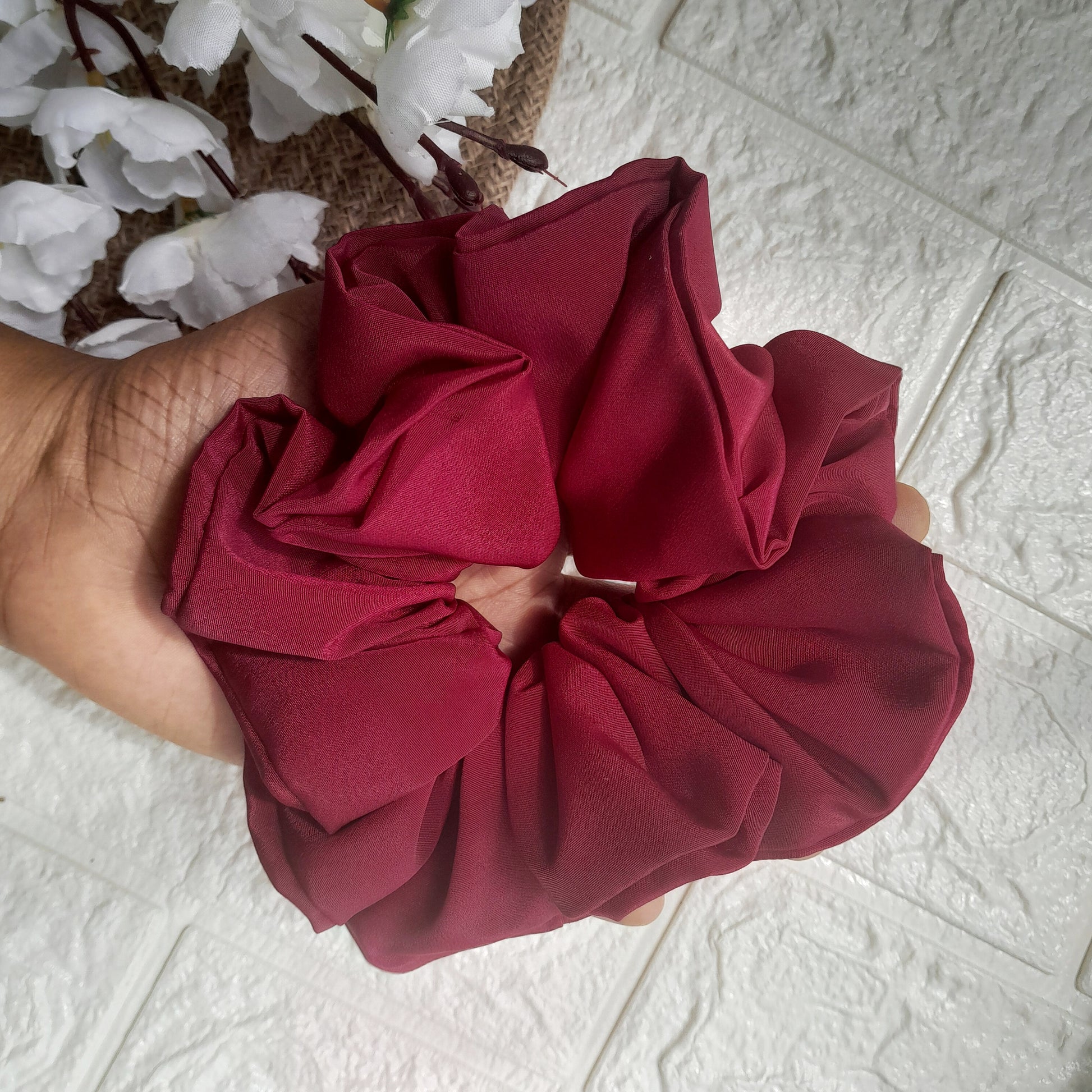 Satin Plain Scrunchie - Maroon - Scrunchy Bows