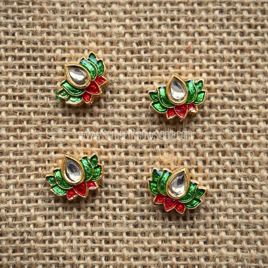 14 X 11 MM Big Drop Green & Red Lotus Charm (1 PIECE)