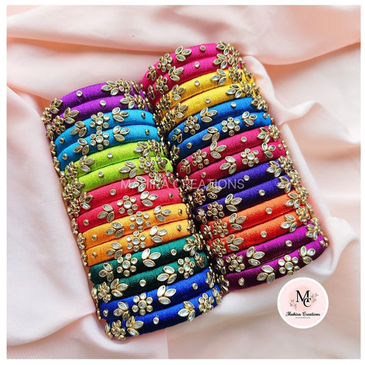 Silk Thread Bangles - 14 Pairs