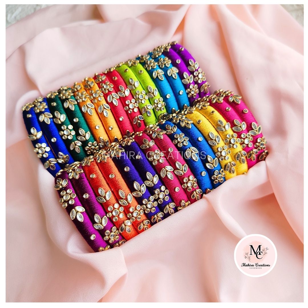 Silk Thread Bangles - 14 Pairs
