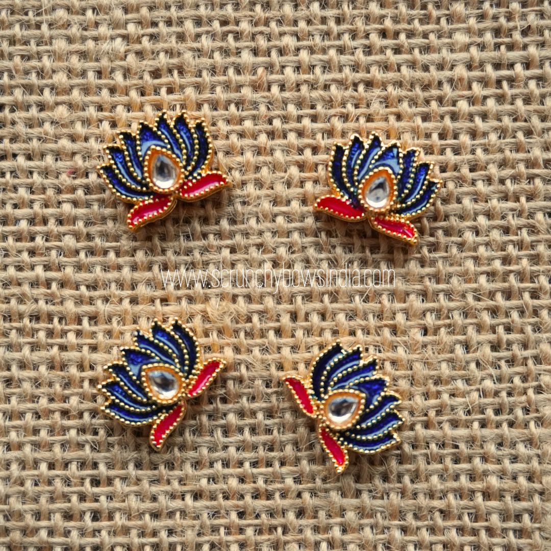14 x 11 MM Small Drop Navy Blue & Pink Lotus Charm (1 PIECE)