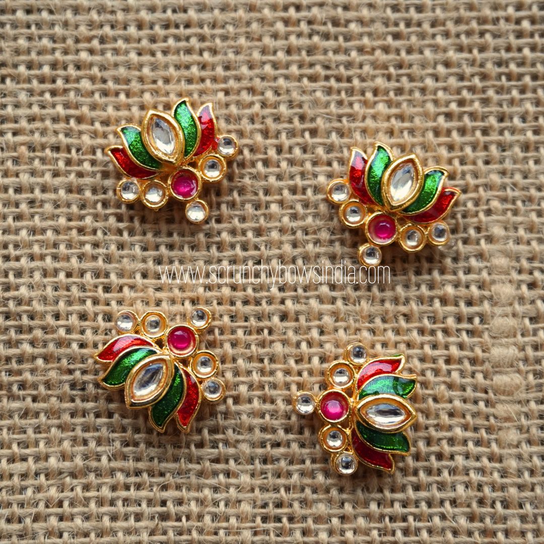 17 x 16 MM Green & Red Lotus Charm ( 1 PIECE)