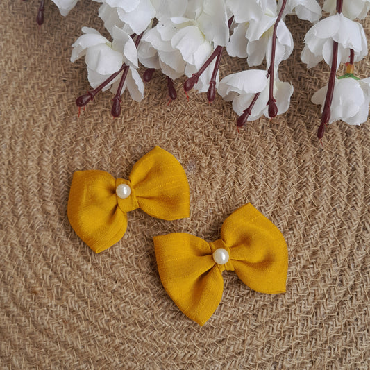 Kids Pearl Clips Set of 2 - Yellow - Scrunchy Bows