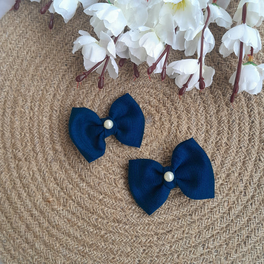 Kids Pearl Clips Set of 2 - Navy - Scrunchy Bows