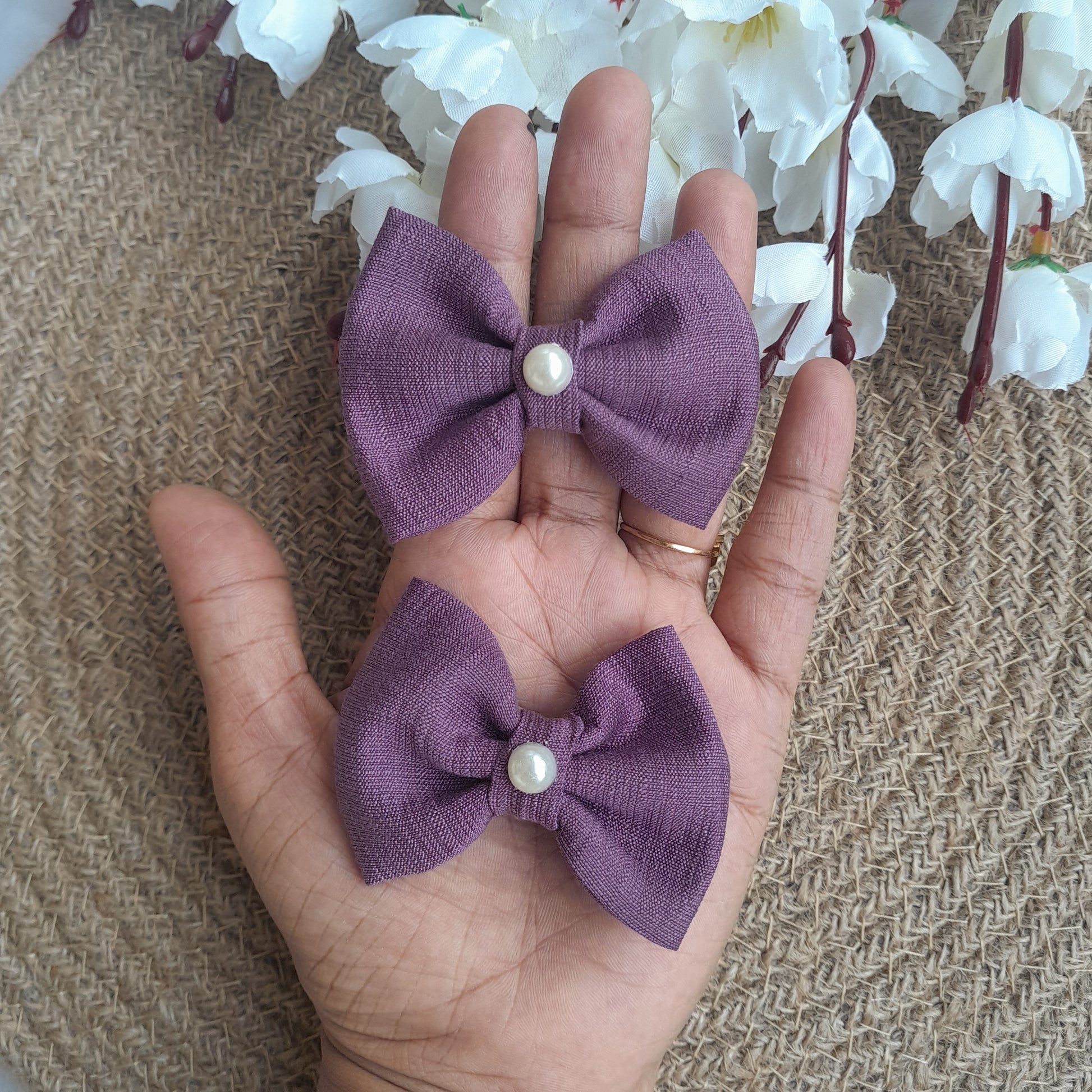 Kids Pearl Clips Set of 2 - Lavender - Scrunchy Bows