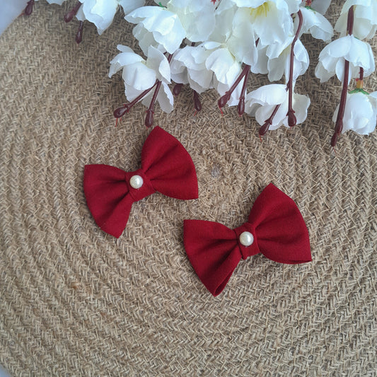 Kids Pearl Clips Set of 2 - Red - Scrunchy Bows