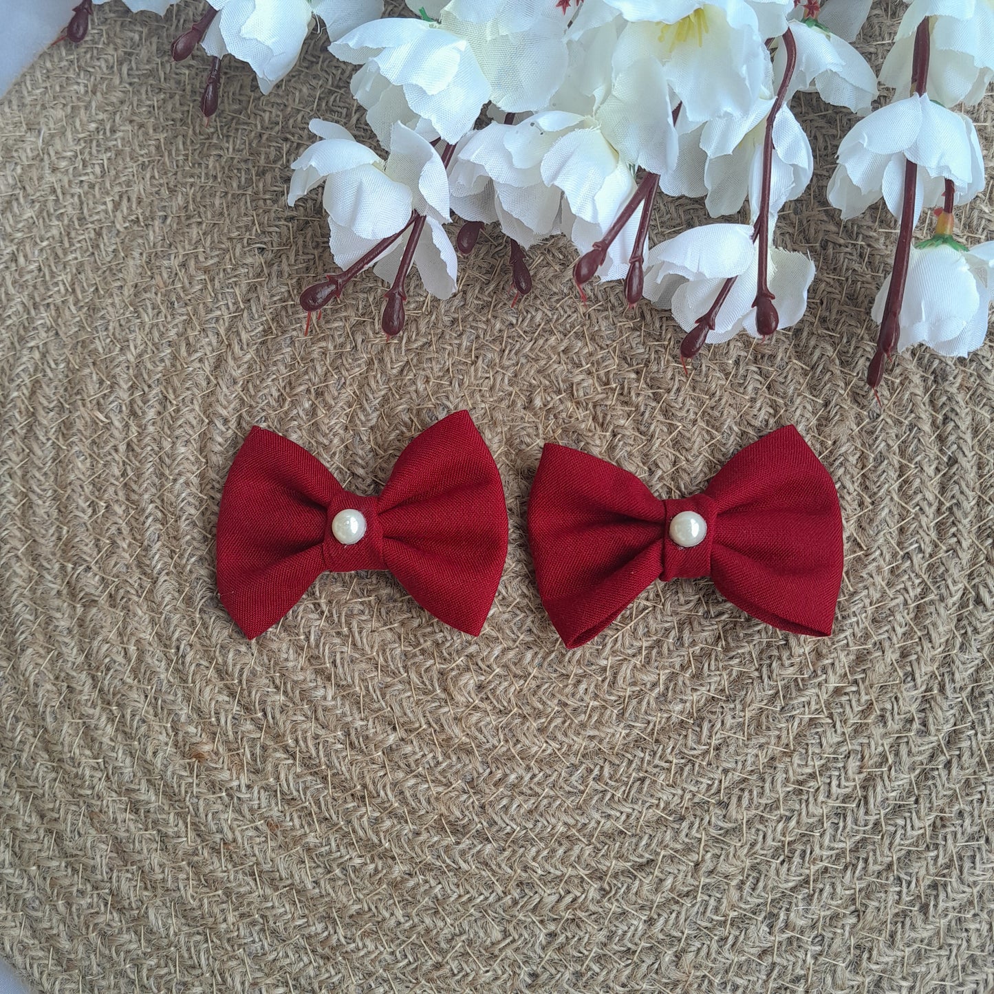 Kids Pearl Clips Set of 2 - Red - Scrunchy Bows