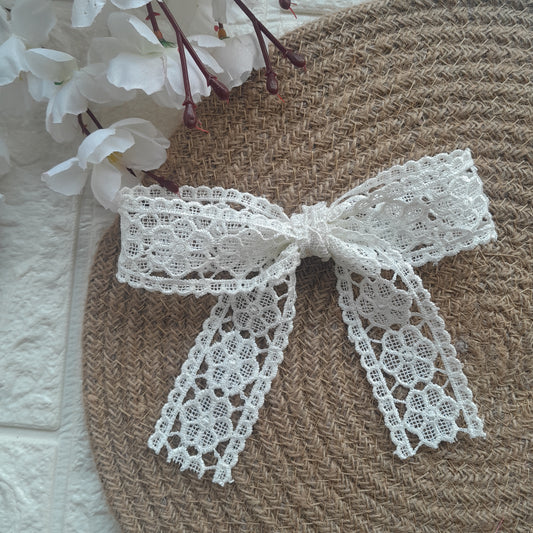 White Floral Lace Bow - Scrunchy Bows