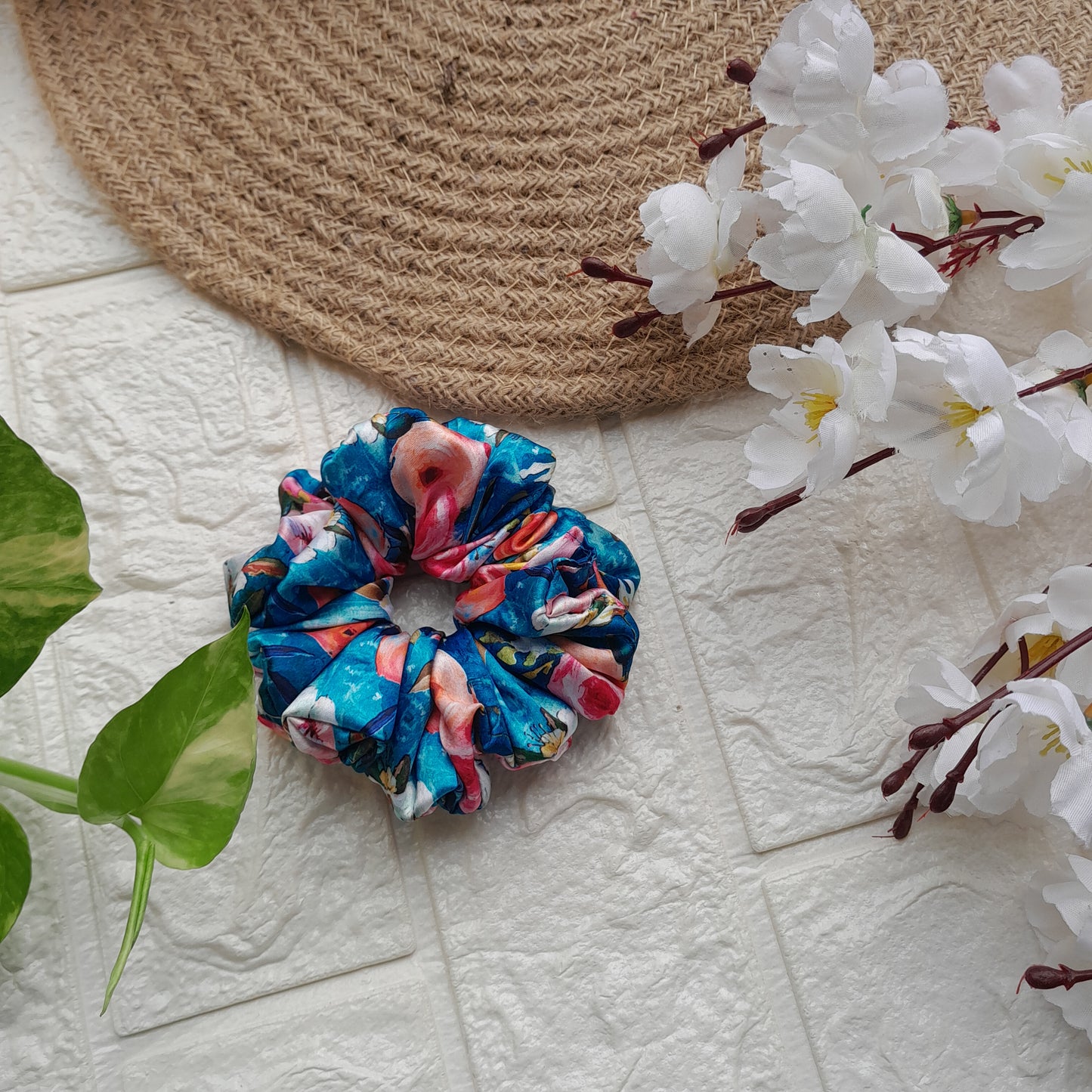 Blue Floral Scrunchie - Scrunchy Bows