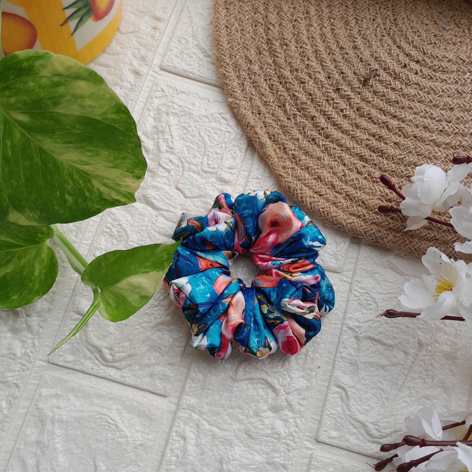 Blue Floral Scrunchie - Scrunchy Bows