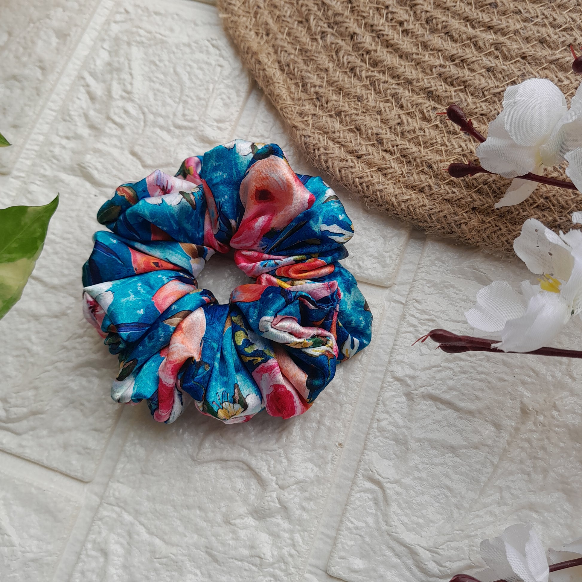 Blue Floral Scrunchie - Scrunchy Bows