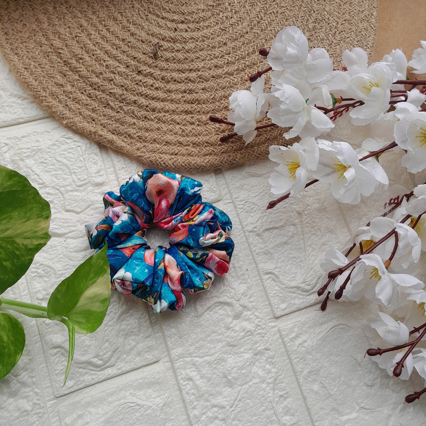 Blue Floral Scrunchie - Scrunchy Bows