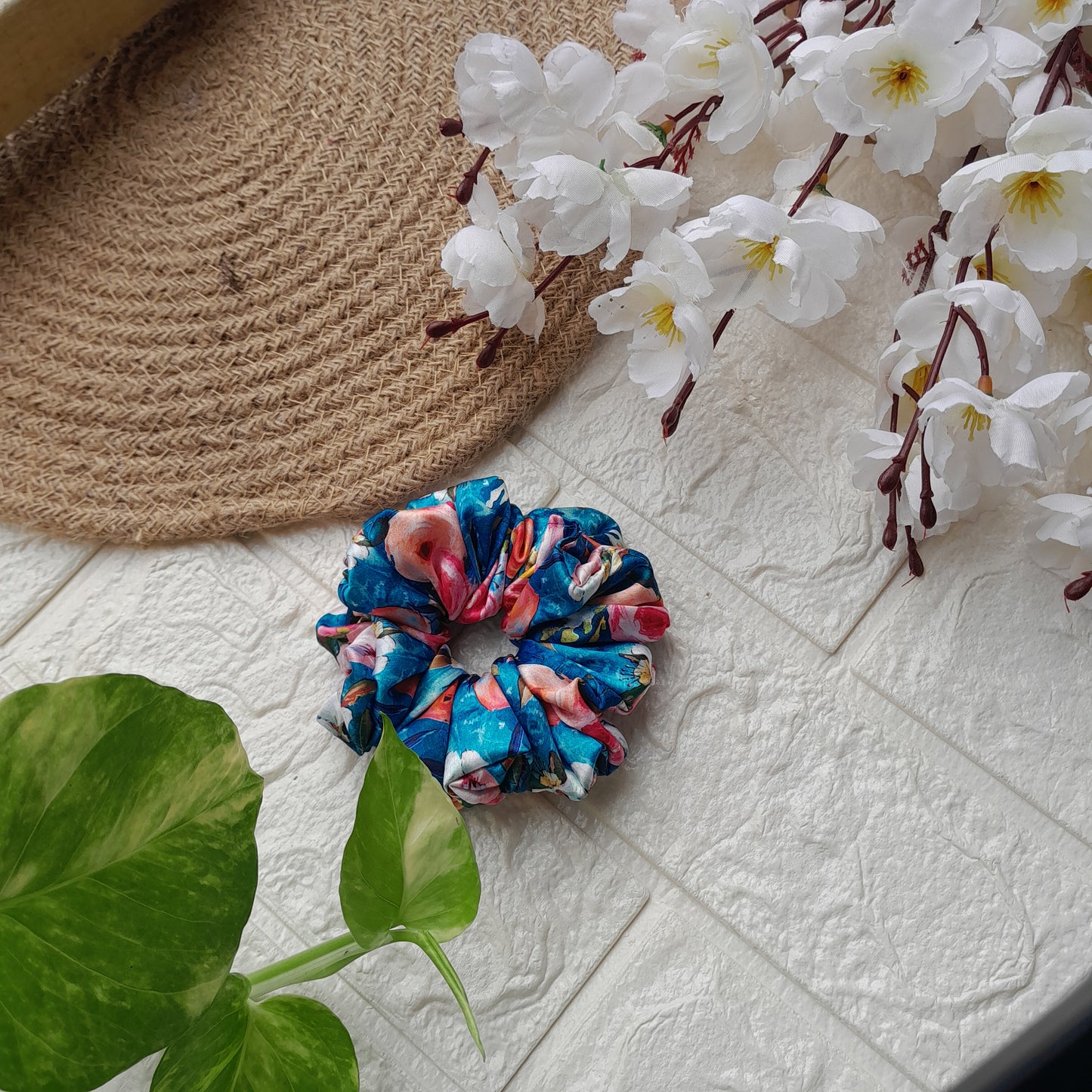 Blue Floral Scrunchie - Scrunchy Bows