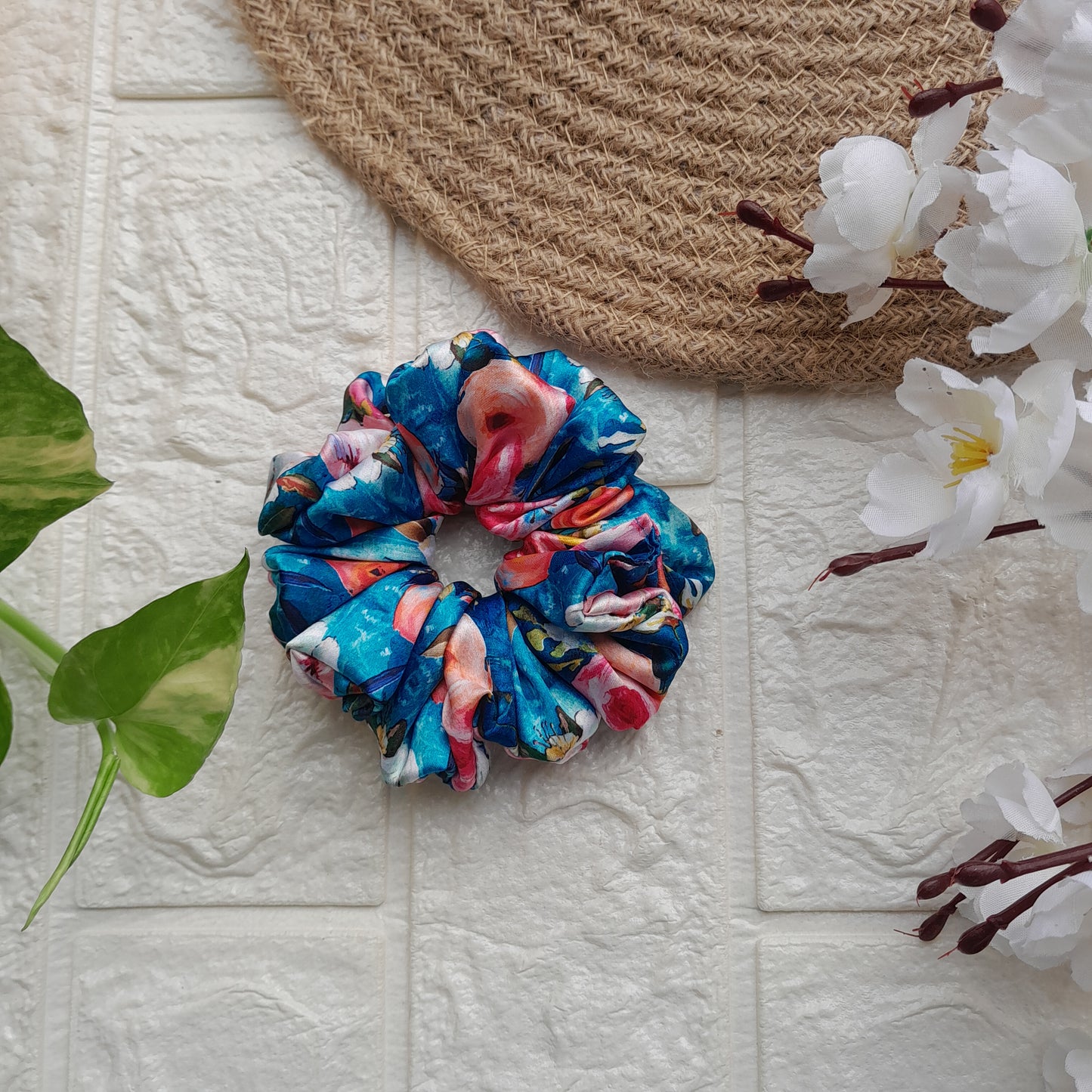 Blue Floral Scrunchie - Scrunchy Bows