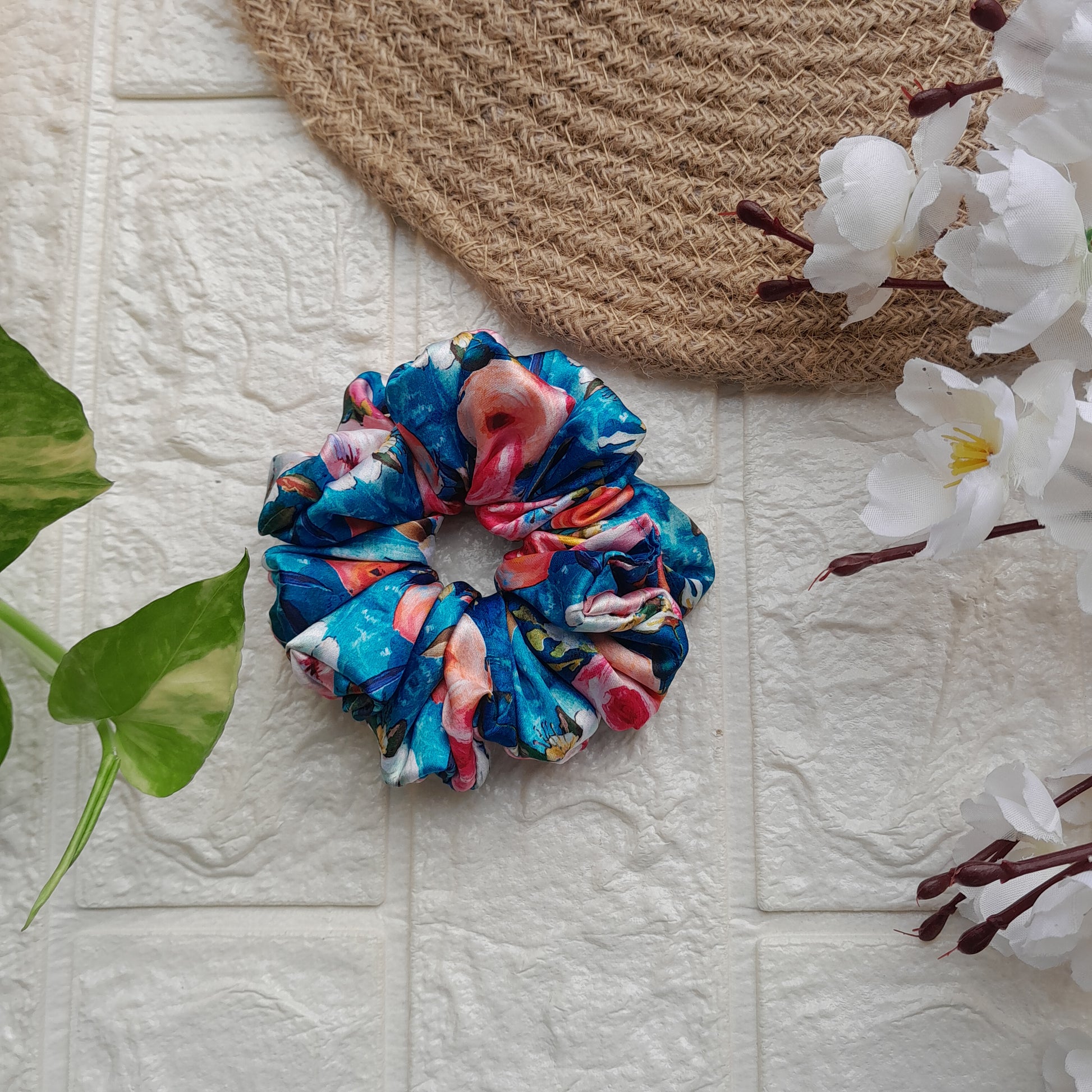 Blue Floral Scrunchie - Scrunchy Bows