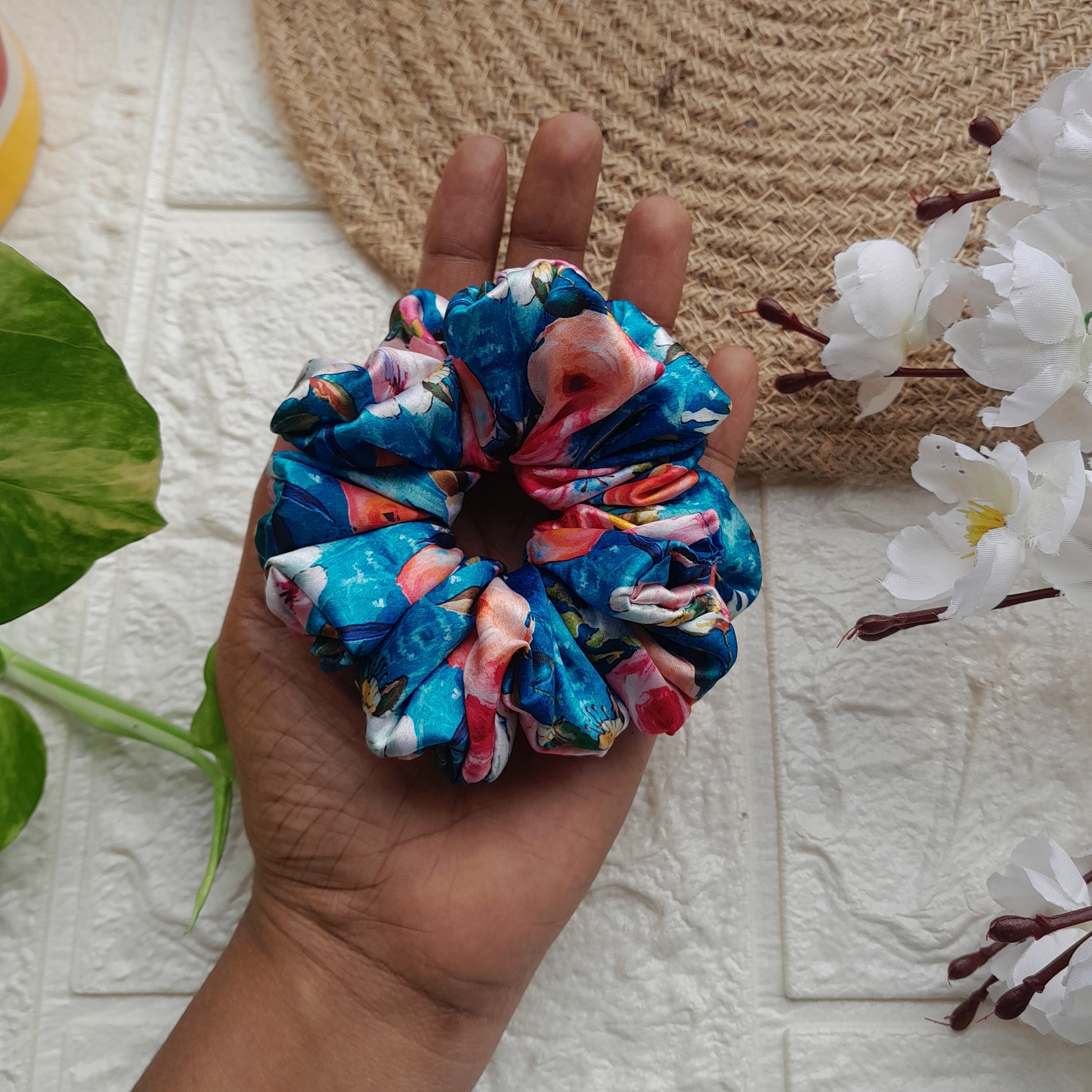 Blue Floral Scrunchie - Scrunchy Bows