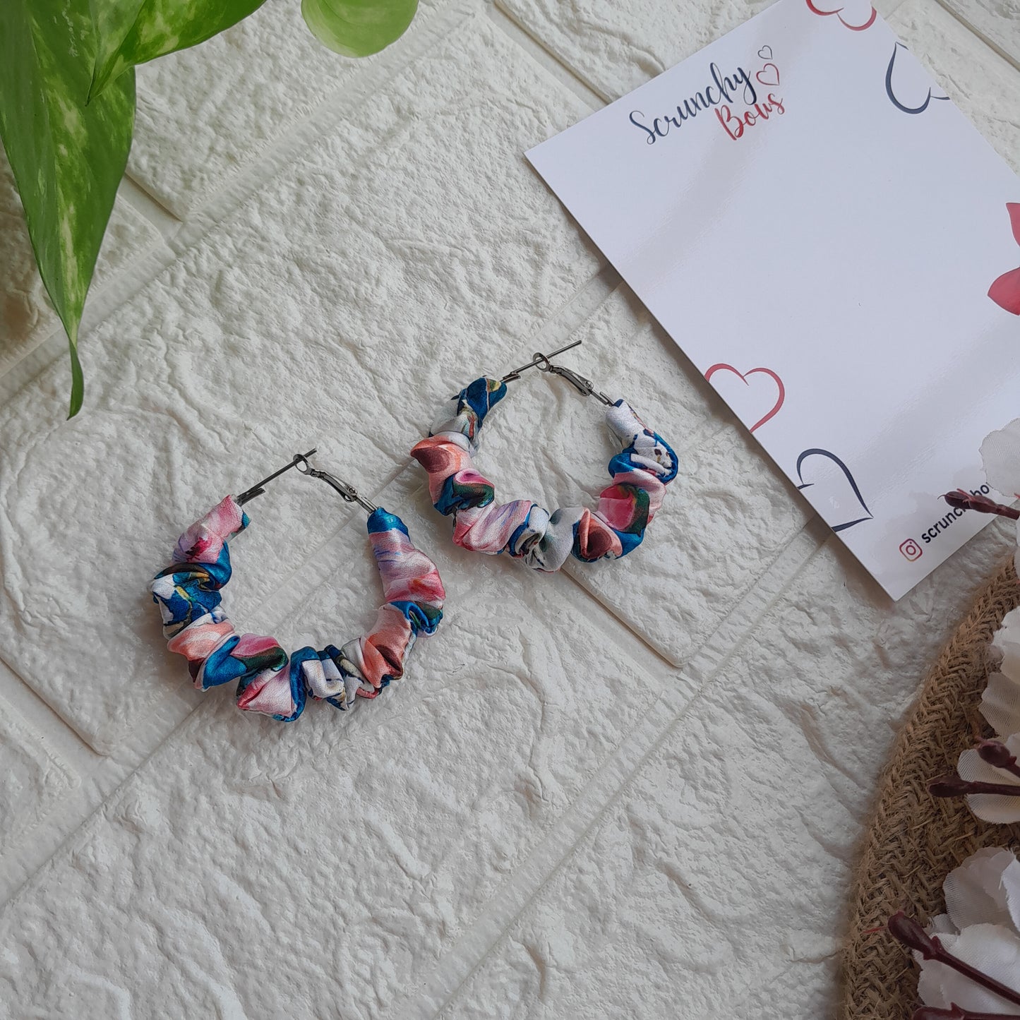 Blue Floral - Scrunchie Hoops