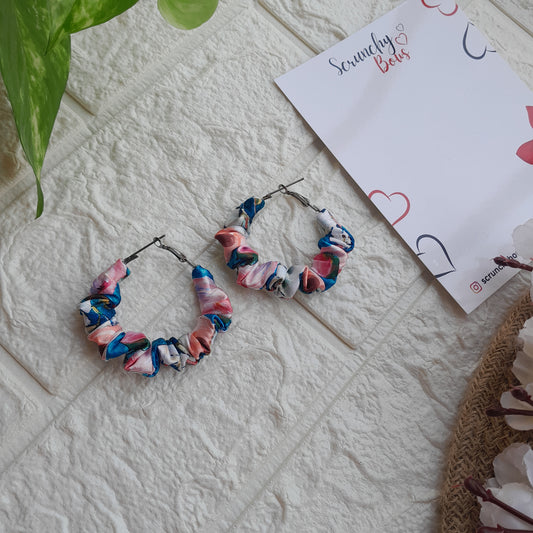 Blue Floral - Scrunchie Hoops