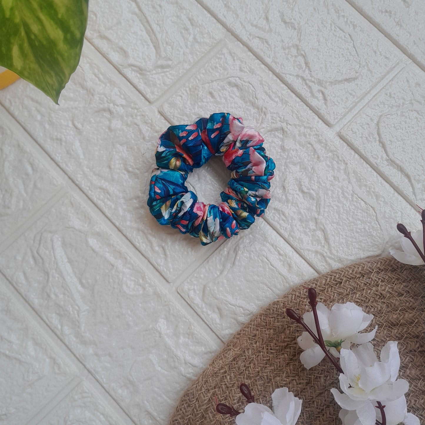 Blue Floral Scrunchie