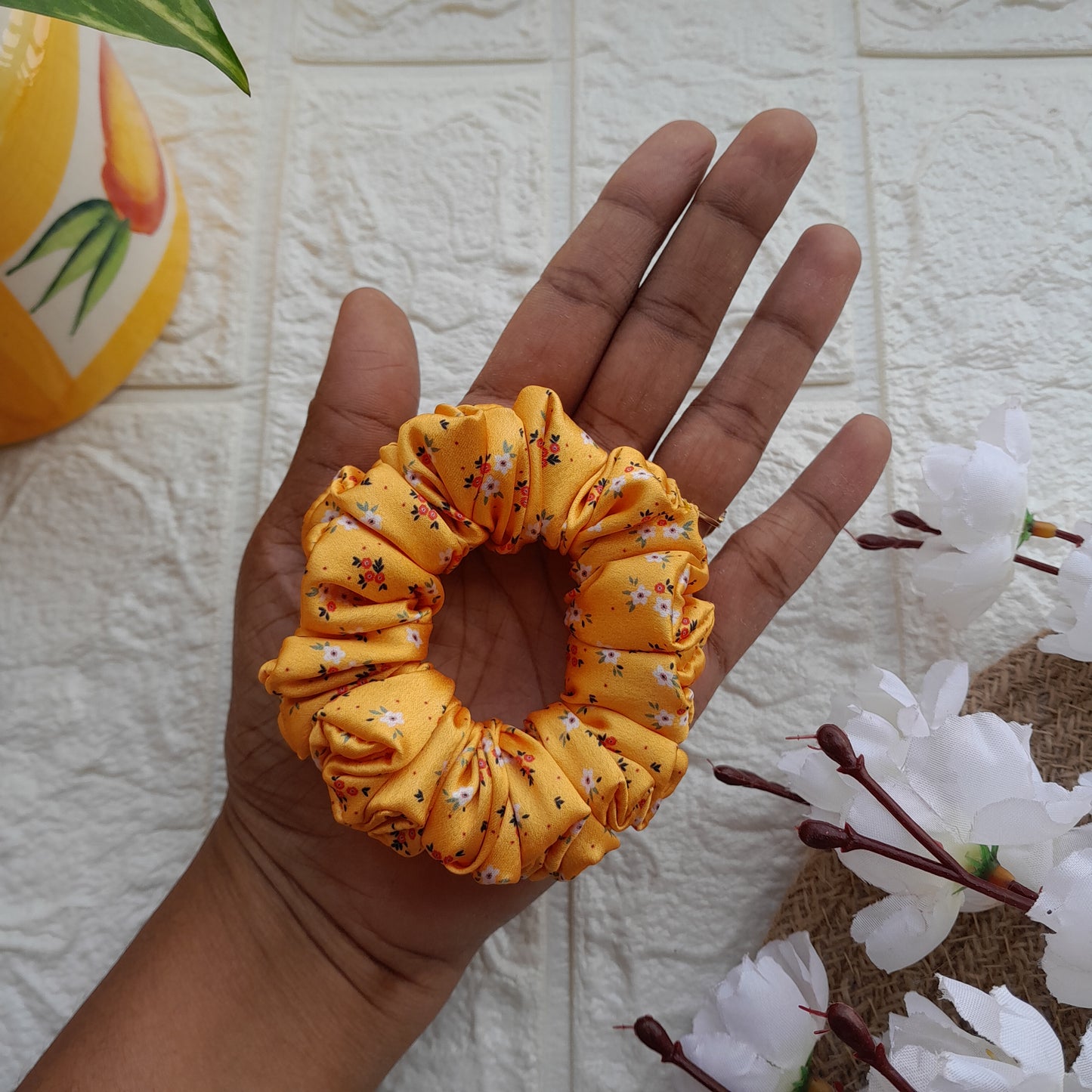 Yellow Floral Scrunchie