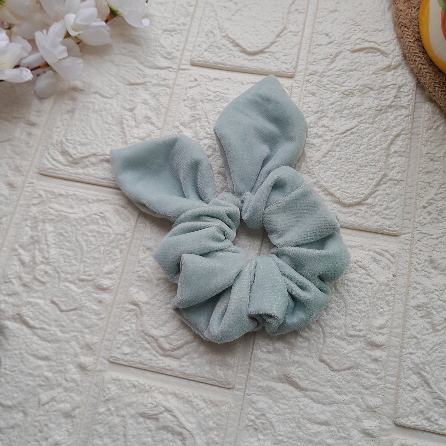 Light Blue Velvet Bunny Scrunchie