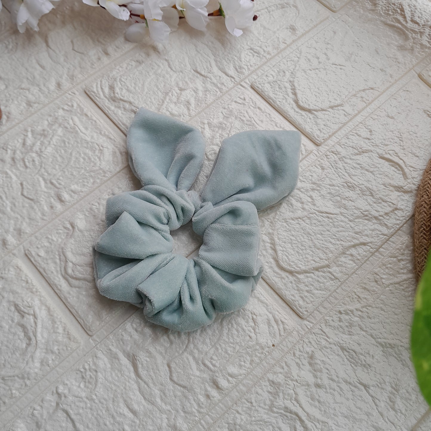 Light Blue Velvet Bunny Scrunchie