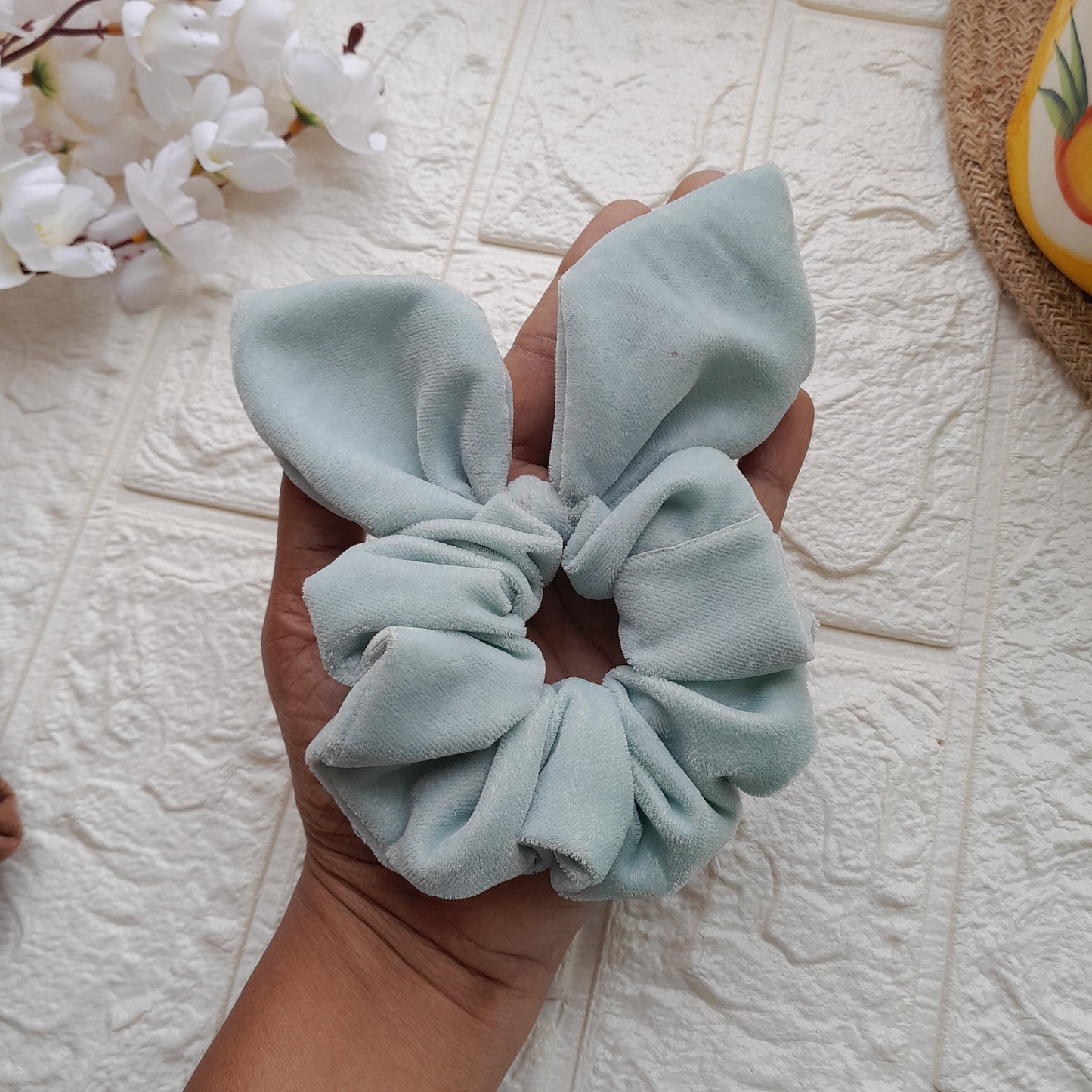 Light Blue Velvet Bunny Scrunchie