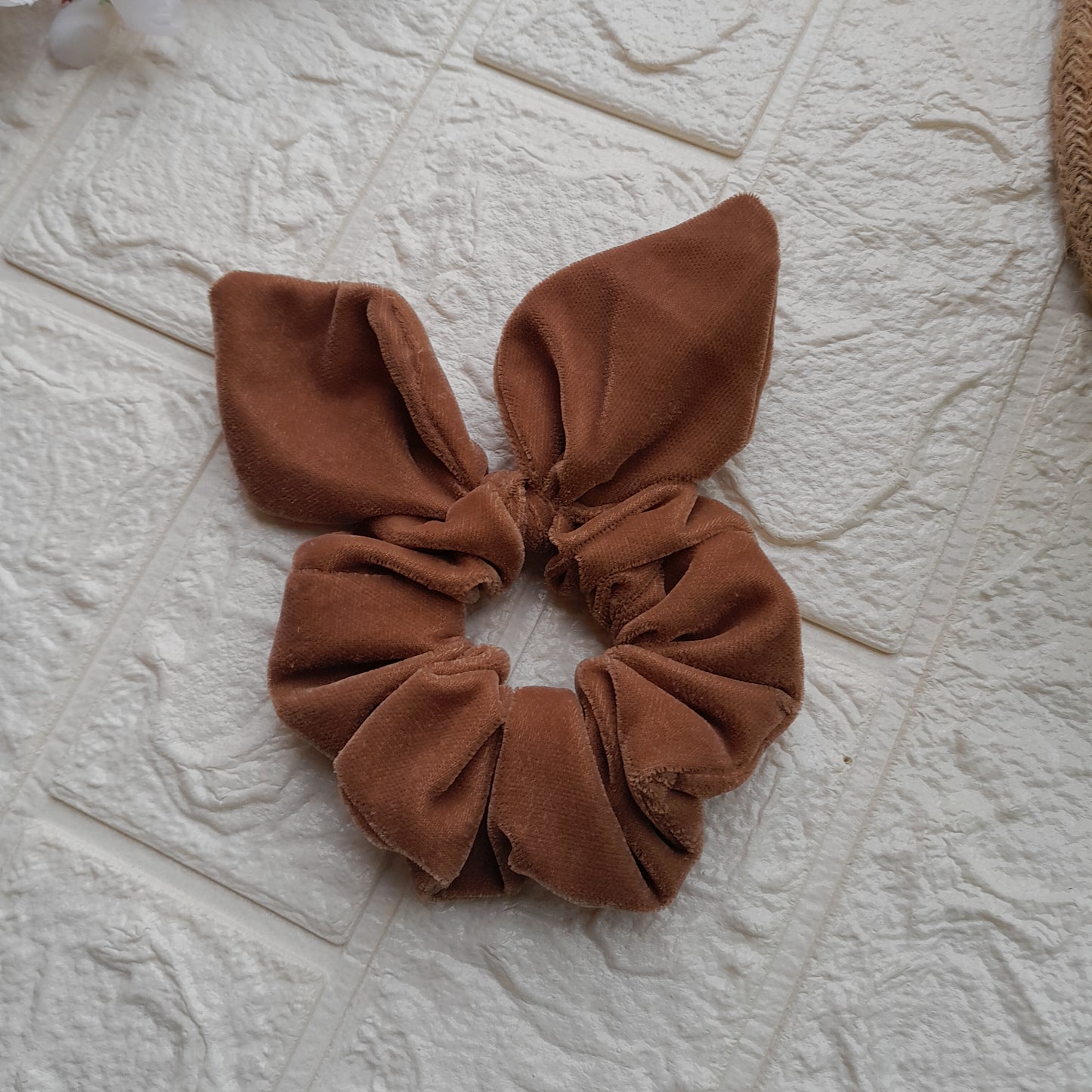 Brown Velvet Bunny Scrunchie